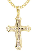 10K Yellow Gold Cross Pendant & Cuban Chain | 0.21 Carats