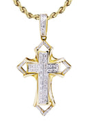 10K Yellow Gold Cross Pendant & Rope Chain | 0.32 Carats