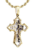 10K Yellow Gold Cross Pendant & Rope Chain | 0.32 Carats