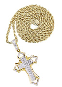 10K Yellow Gold Cross Pendant & Rope Chain | 0.32 Carats
