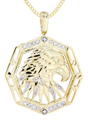 10K Yellow Gold Hawk Pendant Diamond Pendant & Cuban Chain | 0.58 Carats