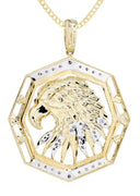 10K Yellow Gold Hawk Pendant Diamond Pendant & Cuban Chain | 0.58 Carats