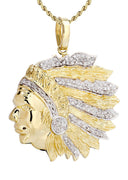 10K Yellow Gold Head Chief Diamond Pendant & Rope Chain | 0.39 Carats