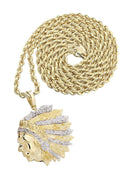 10K Yellow Gold Head Chief Diamond Pendant & Rope Chain | 0.39 Carats