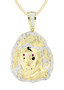 10K Yellow Gold Jesus Head Diamond Pendant & Cuban Chain | 1.1 Carats