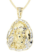 10K Yellow Gold Jesus Head Diamond Pendant & Cuban Chain | 1.1 Carats