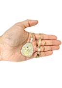 10K Yellow Gold Jesus Head Diamond Pendant & Cuban Chain | 1.1 Carats