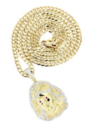 10K Yellow Gold Jesus Head Diamond Pendant & Cuban Chain | 1.1 Carats