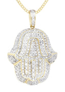 14K Yellow Gold Hamsa Diamond Pendant & Cuban Chain | 2.36 Carats