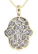 14K Yellow Gold Hamsa Diamond Pendant & Cuban Chain | 2.36 Carats