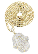 14K Yellow Gold Hamsa Diamond Pendant & Cuban Chain | 2.36 Carats