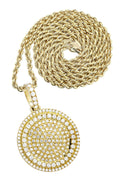 10K Yellow Gold Round Pendant & Rope Chain | 4.42 Carats