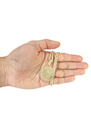 10K Yellow Gold Round Pendant & Rope Chain | 4.42 Carats