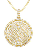 10K Yellow Gold Circle Diamond Pendant & Cuban Chain | 6 Carats