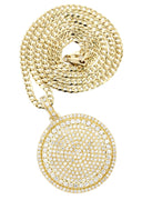 10K Yellow Gold Circle Diamond Pendant & Cuban Chain | 6 Carats