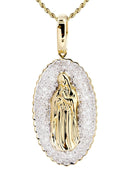 10K Yellow Gold St. Mary Diamond Pendant & Rope Chain | 0.39 Carats