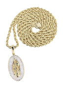 10K Yellow Gold St. Mary Diamond Pendant & Rope Chain | 0.39 Carats