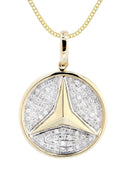 10K Yellow Gold Circle Diamond Pendant & Cuban Chain | 0.44 Carats