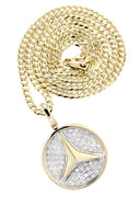 10K Yellow Gold Circle Diamond Pendant & Cuban Chain | 0.44 Carats