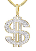 10K Yellow Gold Money Sign Pendant & Franco Chain | 0.59 Carats