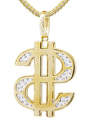 10K Yellow Gold Money Sign Pendant & Franco Chain | 0.59 Carats