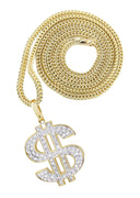 10K Yellow Gold Money Sign Pendant & Franco Chain | 0.59 Carats
