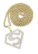 10K Yellow Gold Superman Pendant & Rope Chain | 0.75 Carats