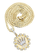 14K Yellow Gold Crown Diamond Pendant & Cuban Chain | 0.28 Carats