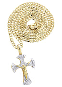 10K Yellow Gold Cross Pendant & Cuban Chain | 1.05 Carats