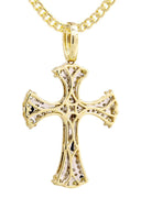 10K Yellow Gold Cross Pendant & Cuban Chain | 1.05 Carats
