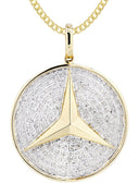 10K Yellow Gold Circle Pendant Diamond Pendant & Cuban Chain | 0.51 Carats