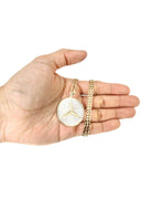 10K Yellow Gold Circle Pendant Diamond Pendant & Cuban Chain | 0.51 Carats