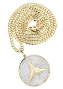10K Yellow Gold Circle Pendant Diamond Pendant & Cuban Chain | 0.51 Carats