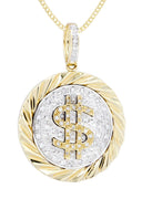14K Yellow Gold Money Sign Diamond Pendant & Cuban Chain | 0.5 Carats
