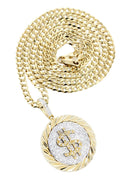 14K Yellow Gold Money Sign Diamond Pendant & Cuban Chain | 0.5 Carats