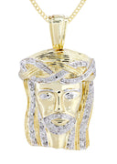 10K Yellow Gold Jesus Head Diamond Pendant & Cuban Chain | 0.33 Carats