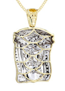 10K Yellow Gold Jesus Head Diamond Pendant & Cuban Chain | 0.33 Carats