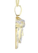 10K Yellow Gold Jesus Head Diamond Pendant & Cuban Chain | 0.33 Carats