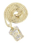 10K Yellow Gold Jesus Head Diamond Pendant & Cuban Chain | 0.33 Carats