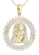 10K Yellow Gold Jesus Head Diamond Pendant & Cuban Chain | 0.6 Carats