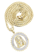 10K Yellow Gold Jesus Head Diamond Pendant & Cuban Chain | 0.6 Carats