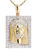 10K Yellow Gold Jesus Head Diamond Pendant & Rope Chain | 0.48 Carats