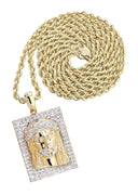 10K Yellow Gold Jesus Head Diamond Pendant & Rope Chain | 0.48 Carats