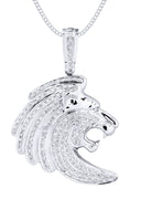 10K White Gold Lion Head Diamond Pendant & Cuban Chain | 0.79 Carats
