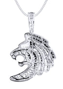 10K White Gold Lion Head Diamond Pendant & Cuban Chain | 0.79 Carats