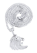 10K White Gold Lion Head Diamond Pendant & Cuban Chain | 0.79 Carats