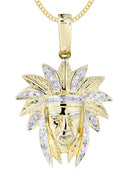10K Yellow Gold Chief Head Diamond Pendant & Cuban Chain | 0.23 Carats