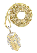 14K Yellow Gold Masked Pharaoh Pendant & Franco Chain | 0.35 Carats