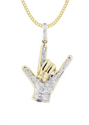 14K Yellow Gold Hand Diamond Pendant & Cuban Chain | 0.36 Carats