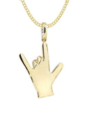 14K Yellow Gold Hand Diamond Pendant & Cuban Chain | 0.36 Carats